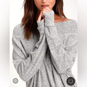 Lulu’s Casual Magic Heather Grey Off the Shoulder Sweater Top Small